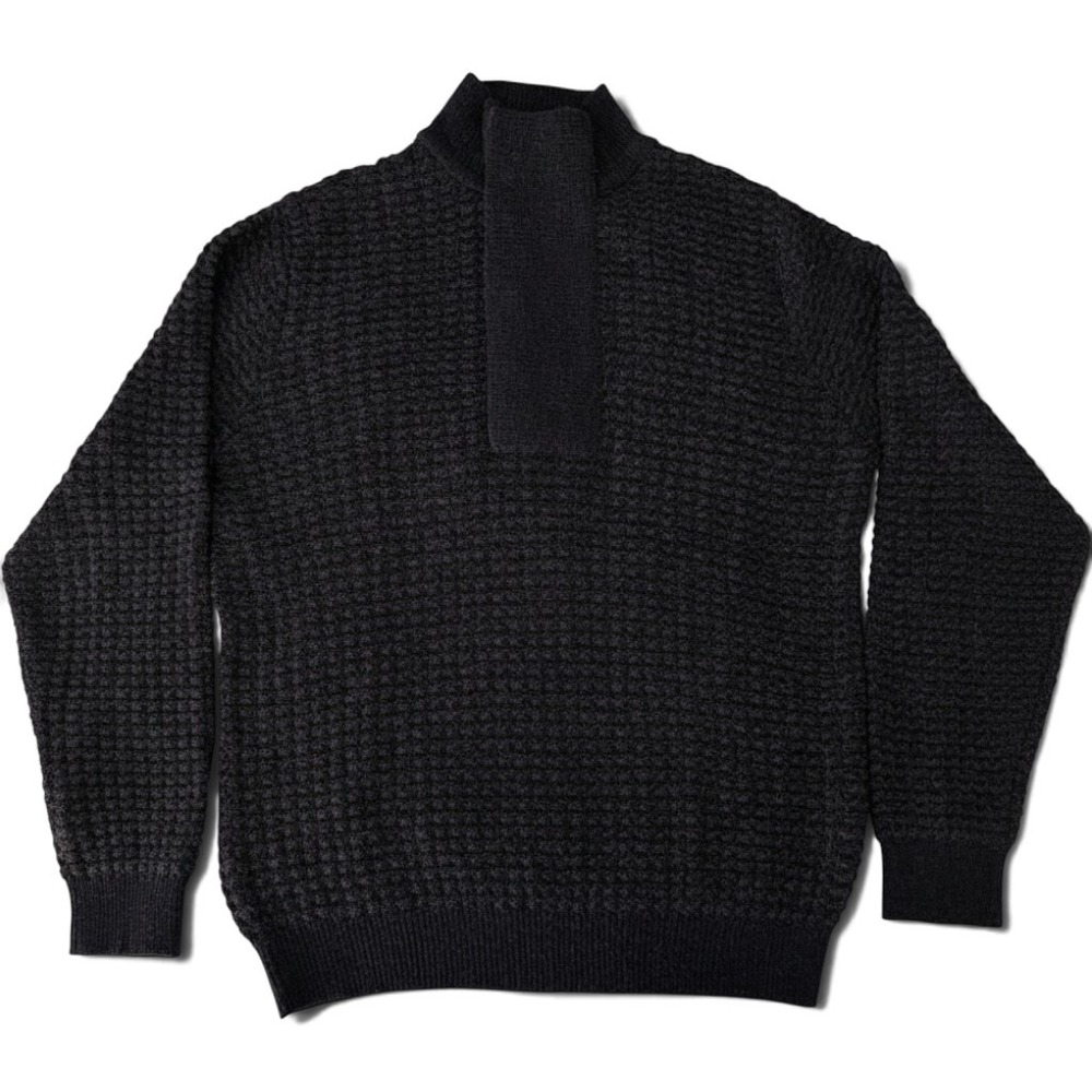 Sol Alpaca Mens 100% Baby Alpaca Waffle Knit Quarter Zip Sweater Charcoal M